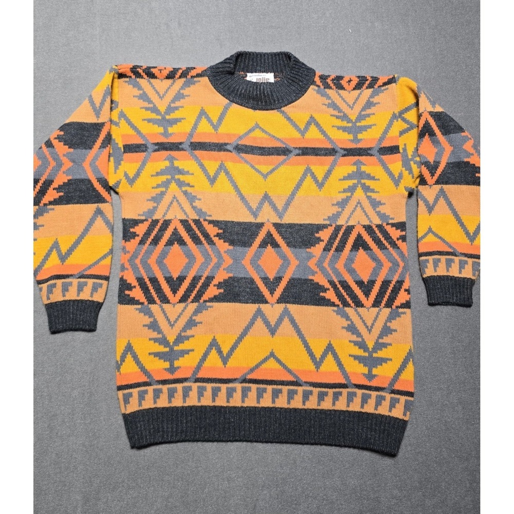 VTG Jolie Aztec Southwest Geometric Knit Sweater USA Made Orange  Western Large‎